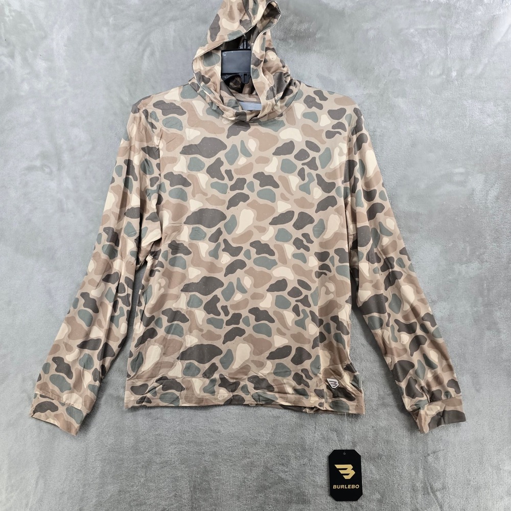 BURLEBO Performance Hoodie Kids XL 14/16 Tan Camo UPF 50 Sun Protection LS